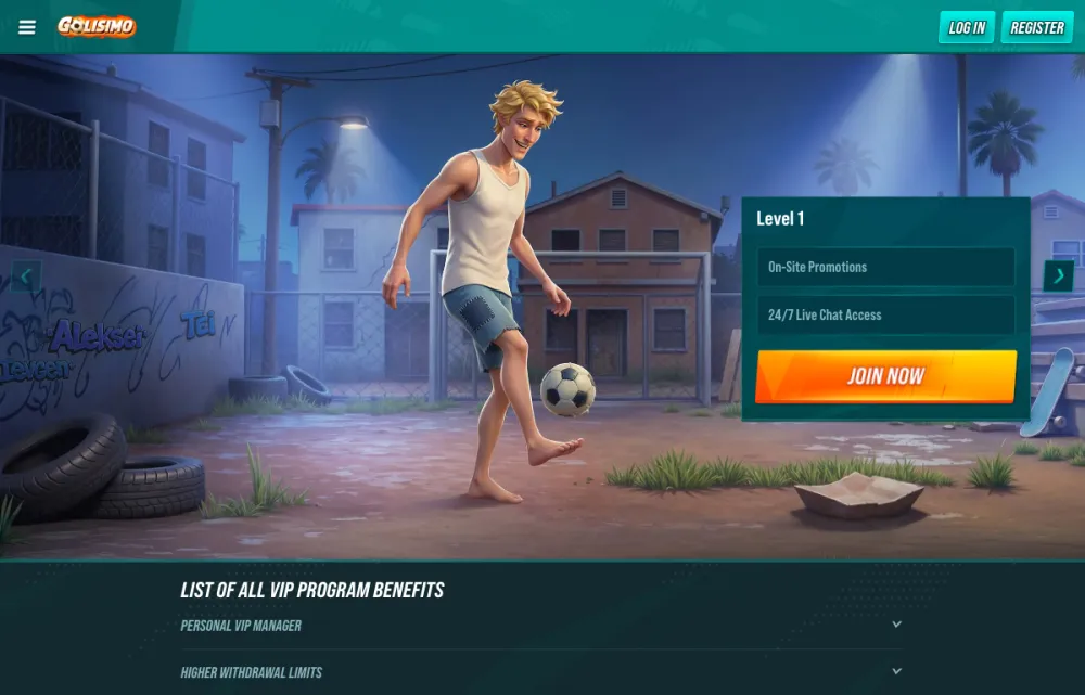 Golisimo VIP page showing five levels and their benefits